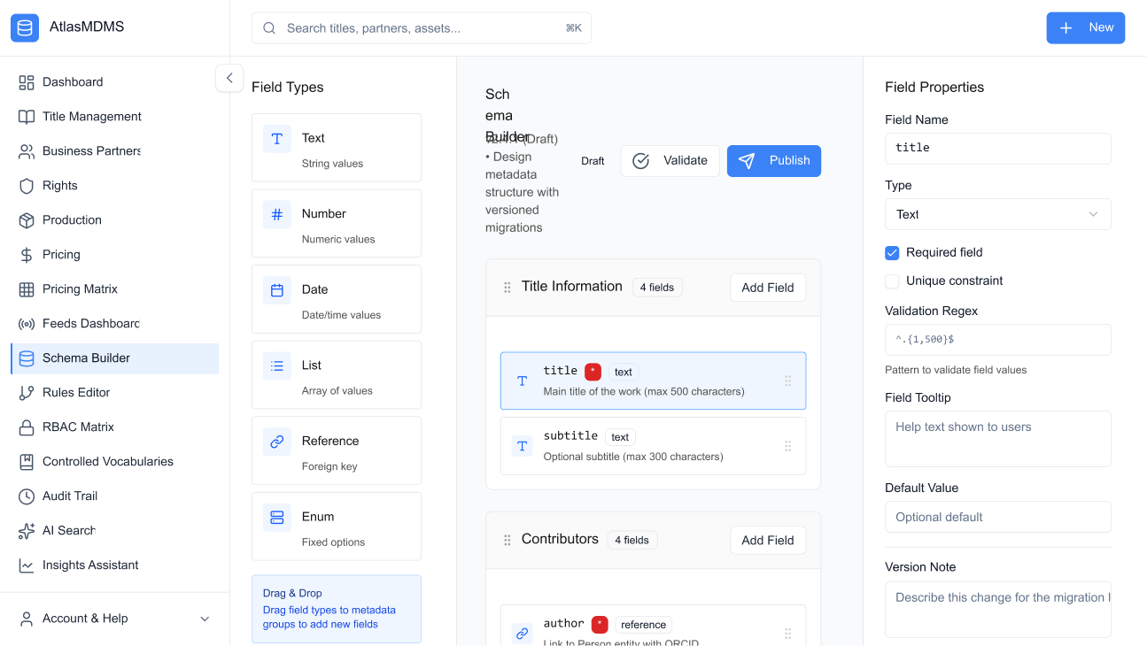 Schema Builder — diff + approval
